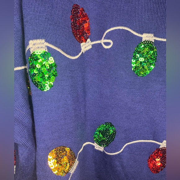 Tipsy Elves Blue Sequin Holiday Lights Ugly Christmas Sweater - Size XXL - Picture 6 of 9